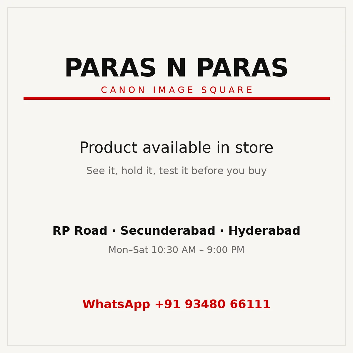 Canon EOS RP mirrorless camera — genuine Canon India stock at Paras N Paras Canon Image Square, RP Road, Secunderabad