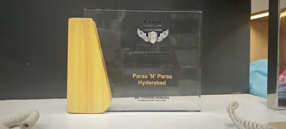 Canon India Wings of Glory Certificate of Excellence awarded to Paras N Paras, signed by Toshiaki Nomura, President and CEO of Canon India